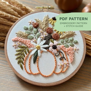 Patrón de bordado a mano de otoño / Cosecha de otoño / Patrón de bordado intermedio / Patrón de bordado en PDF + Guía de puntadas / Descarga instantánea