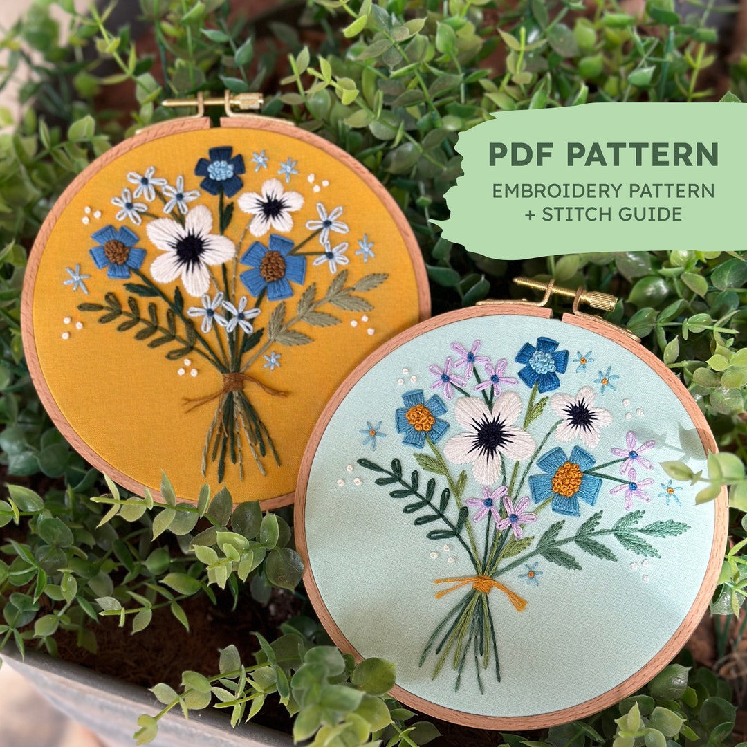 Hand Embroidery Pattern | Blue Bouquet | Beginner Embroidery Pattern ...