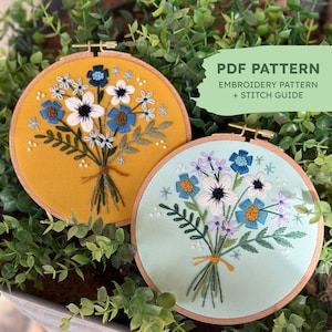 Hand Embroidery Pattern | Blue Bouquet | Beginner Embroidery Pattern | PDF Embroidery Pattern and Stitch Guide | Instant Digital Download