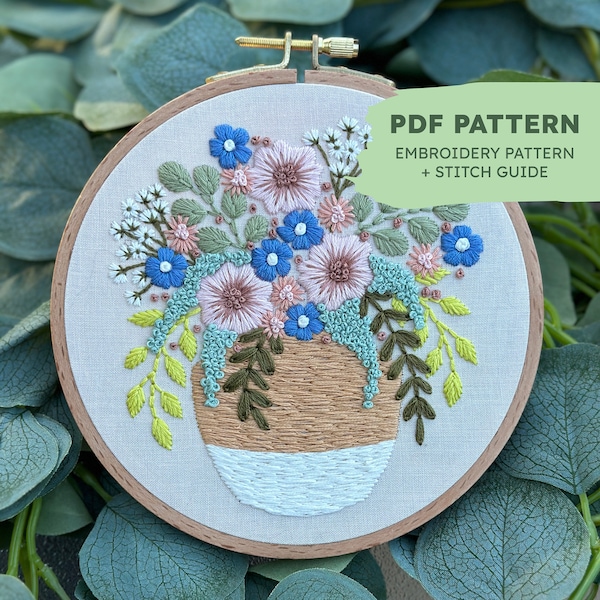 Floral Hand Embroidery Pattern | Blush Blooms | Intermediate Embroidery Pattern | PDF Embroidery Pattern | Spring Embroidery Pattern