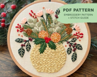 Holiday Hand Embroidery Pattern | Lush Yuletide | Intermediate Embroidery Pattern | PDF Embroidery Pattern + Stitch Guide | Instant Download