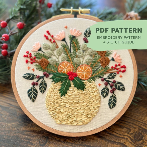 Holiday Hand Embroidery Pattern | Lush Yuletide | Intermediate Embroidery Pattern | PDF Embroidery Pattern + Stitch Guide | Instant Download