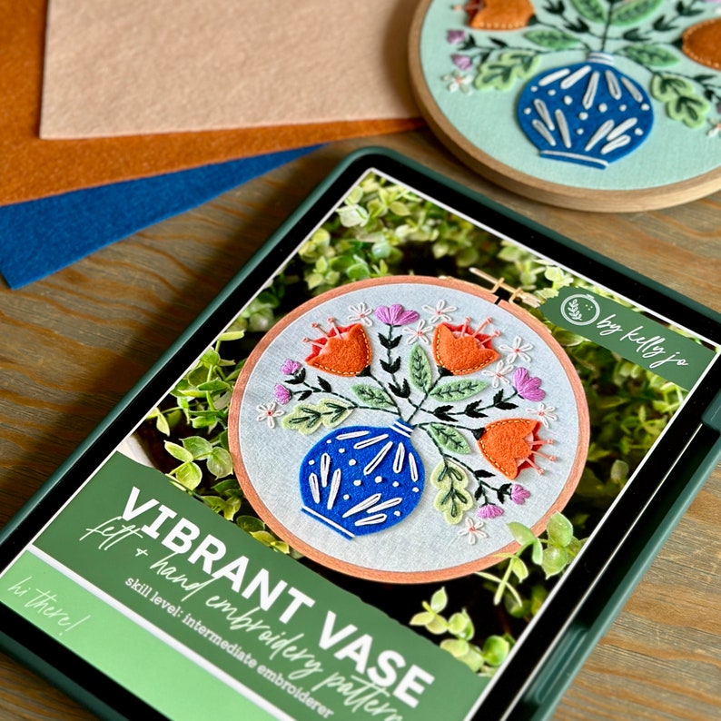 Vase Design Intermidate Hand Embroidery Pattern | Vibrant Vase | Felt Embroidery Pattern ...