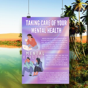 Purple Mental Health Flyer, Healthy Ways to Better Mental Health, Mental Health Canva Template, Print or Digital Mental Health Flyer