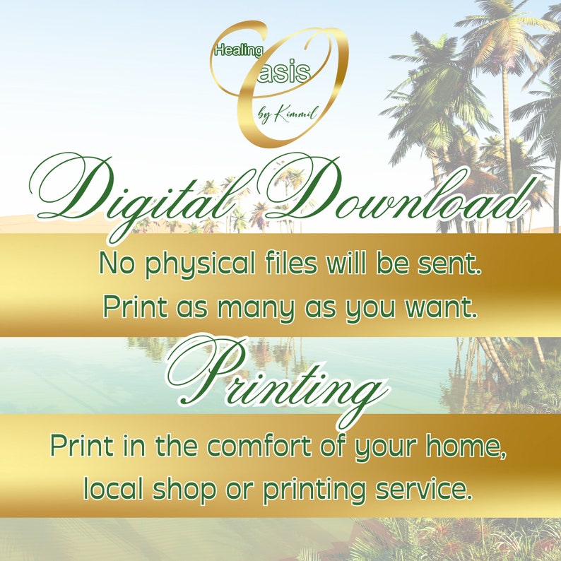 May include: Digital download graphic with a green and gold colour scheme. The text reads "Digital Download" and "No physical files will be sent. Print as many as you want."  The graphic also includes the text "Printing" and "Print in the comfort of your home, local shop or printing service."