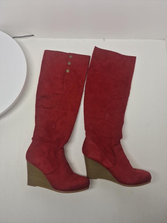 Cuissardes compensees en imitation daim pour femmes pointure 8 couleur rouge D26 Etsy France