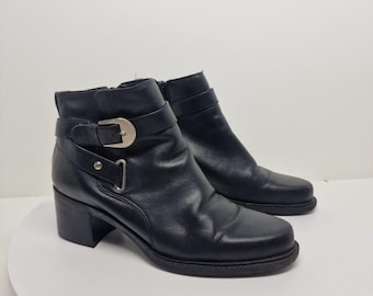 Botines de piel negra con tiras y hebillas Relativity Brazil para mujer, talla 8M