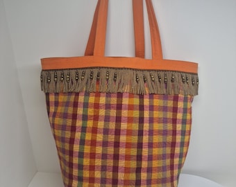 Vintage Kristin Lee Designs Orange Cotton Tote Bag Handbag Beach Bag D48