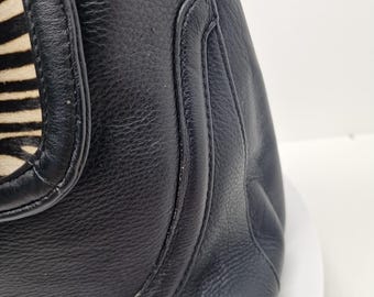 EMMA FOX Black Leather Zebra Print Calf Hair Womens Bag D86