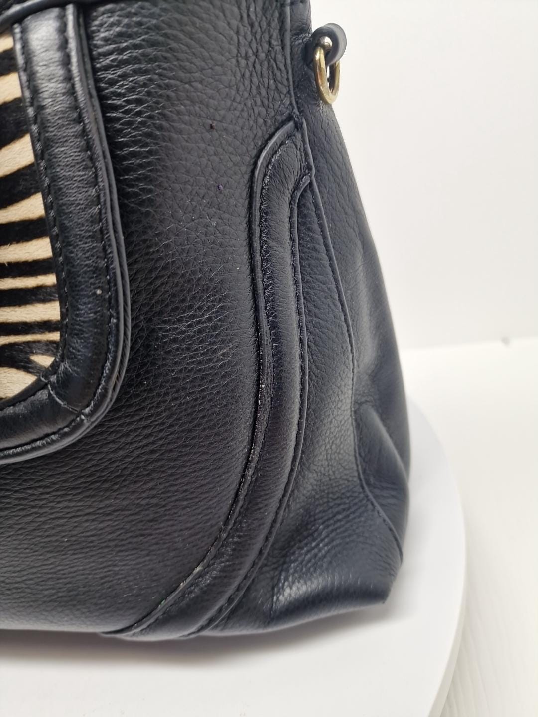 EMMA FOX Black Leather Zebra Print Calf Hair Womens Bag D86