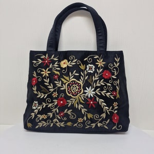 Frankie & Johnnie Floral Schwarz Gestickte Abend Handtasche Tasche W / Griffe D49