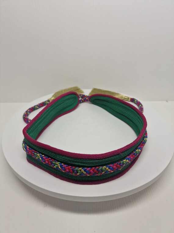 Vintage Fabric Multicolor Belt With Gold Tassels Size Large (L) Length 58” Vintage Fabric Multicolor Belt Size Large (L) Length 58 in  main image 2