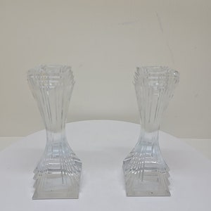 Pair of Mikasa Art Deco Lead Crystal Candle Holders. &quot;City Lights&quot;Czech Rep. D61