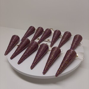 Set Of 12 Vintage Beaded Christmas Tree Ornament with Seed Beads Gold & Purple