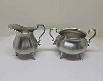 Pewter By Poole Footed Ornate Royal Creamer And Sugar Bowl D80