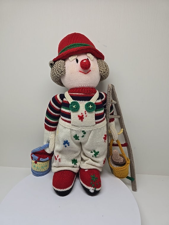 Handmade Knitted Clown - Sydney Slapstick Painter Clown- Red Nose