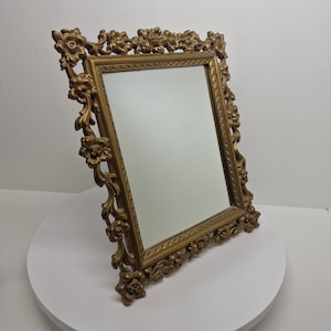Vintage Syroco Wood Gold Ornate Mirror Hollywood Regency 13.5&quot; x 11.5&quot; D58