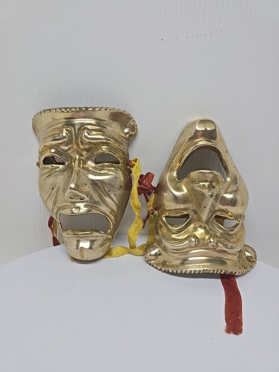 Vintage Brass Drama Tragedy Comedy Theater Masks F