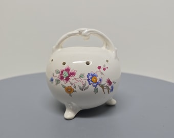 VTG Porcelana Sachet Potpourri Pomander con pies 3.5" Flores pintadas Japón, D60