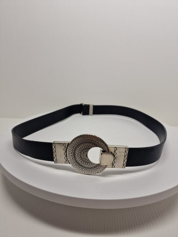 Extended 1” Creased Belt with 3-pc Silver Buckle Set - Black