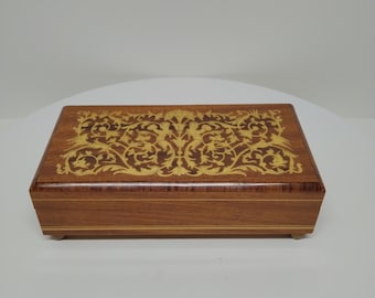 Vintage  Wood Lacquered Jewelry Music Box, Swiss Movement ,D6
