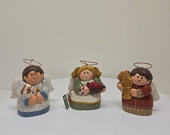 Set Of Three 4.5” Angel Figurines Wood Midwest Cannon Falls D51