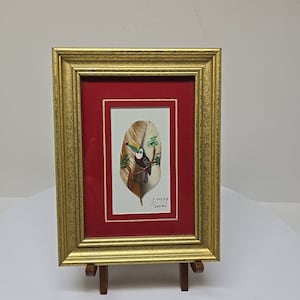 Hand-Painted Framed Artwork Featuring a Toucan on a Feather Framed, Signed D37