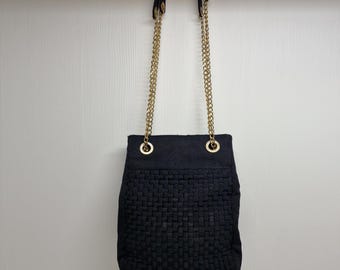 Vintage INGE CHRISTOPHER Designer Small Black Hand Bag Purse Shoulder Bag D41