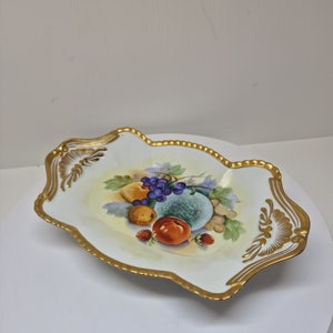 Vintage handbemalte Goldfuß dekorative Schale mit Obstplatte 12,5 "D 57