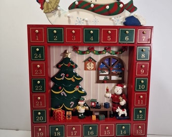 Advent Calendar Santa's Workshop Christmas Wood Compartment Large 24",  te