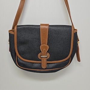 Vintage Damen Saddle River Geldbörse Braun Schwarz Leder Handtasche Gold Medium, D22