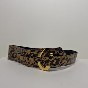 Women&#39;s Waist Belt Gold Black Color Leopard Print Size Xs/S Gold Tone Buckle D82