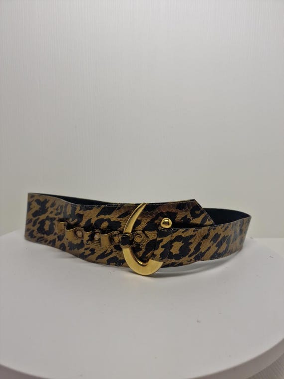 Leopard Print Wide Waist Belt with Gold Buckle Sagefinds Leopard Print Leather Belt for Women, Fashion  main image 2