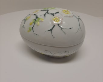VTG Chamart Limoges France Hand Painted Yellow Floral Jewelry Trinket Box Egg