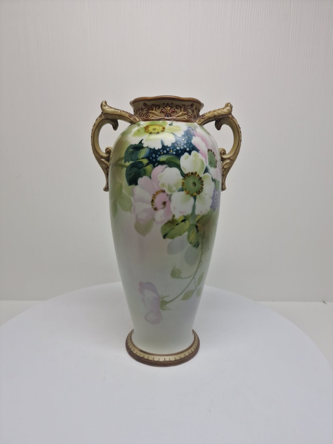 Vintage NIPPON Hand-painted Floral Porcelain Vase W/ Handles
