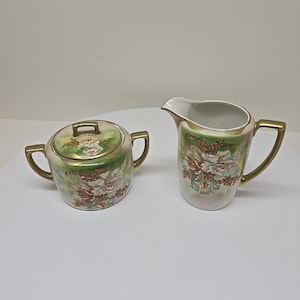 Vintage M & Z Austria Handbemalte Porzellan Milchkännchen und Zuckerdose Set D50