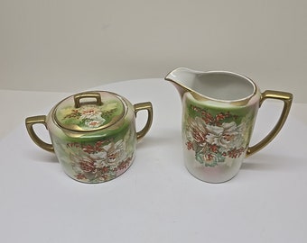 Vintage M&Z Austria Hand-Painted Porcelain Creamer and Sugar Bowl Set D50