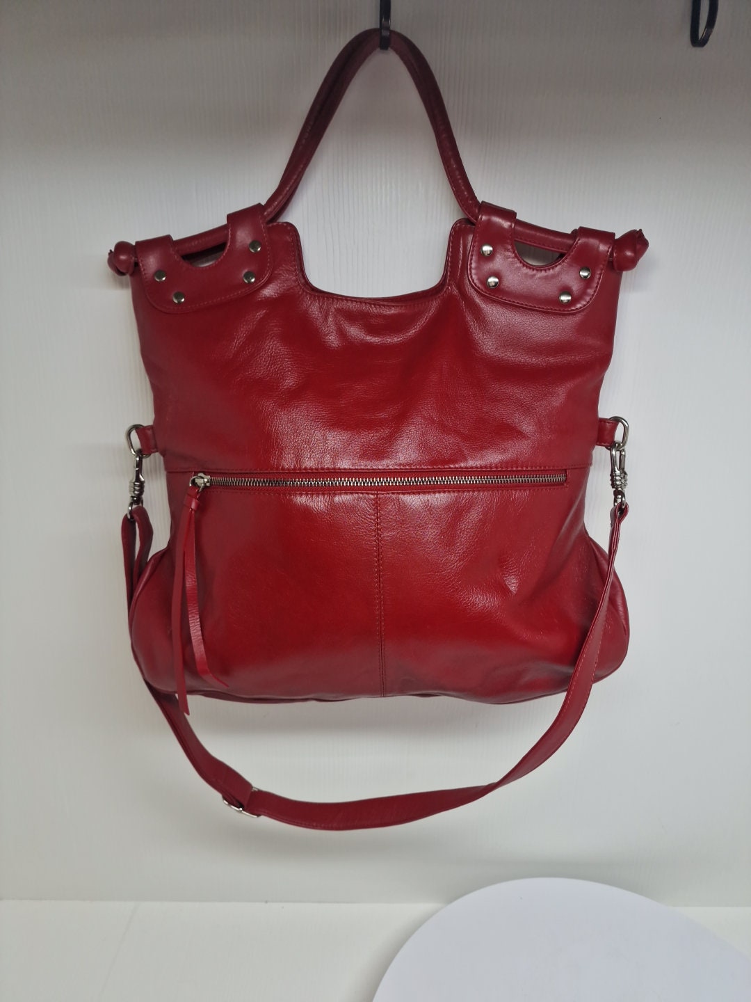 Vintage ILI New York Toronto Red Genuine Leather Tote