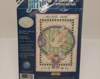 Sunset Jiffy Counted Cross Stitch Kit The Stork's Delivery Birth Record #16718