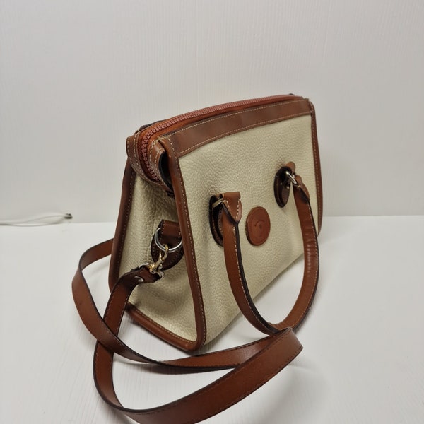 Vintage 1980's Dooney & Bourke All Weather Leather White Brown Satchel Handbag, D12