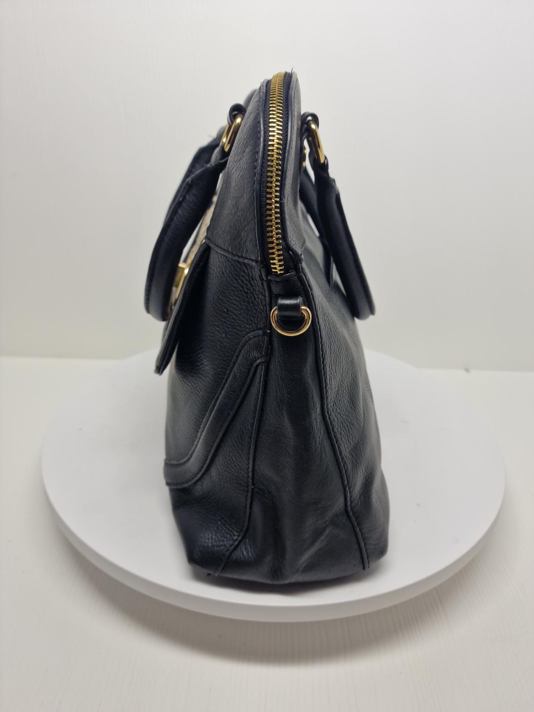 EMMA FOX Black Leather Zebra Print Calf Hair Womens Bag D86