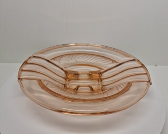 Grote roze serveerschaal vintage art-deco, kom persglas uit het elegante tijdperk D13