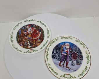 VTG Lot Of 2 Lenox International Victorian Santa Collectible Plates Christmas 8"