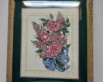 90s Blue Ribbon Floral Picture Candamar Counted Cross