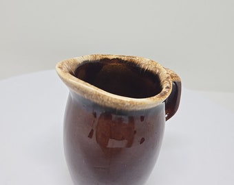 Vintage HULL Pottery Syrup Creamer Pitcher Brown Drip Glaze USA Oven Proof D19