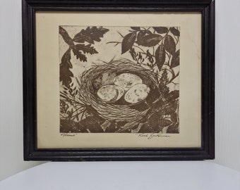 Rare Ruth V. Zuckerman 'Promise' 20th Century Wall Art Mono-print Nesty W/Eggs