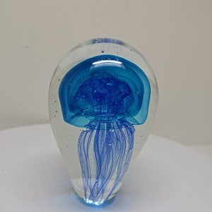Vtg Glass Jellyfish Paperweight Blue Murano Style Large Clear 6&quot; D48