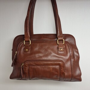 Vintage mujer marrón cuero genuino Liz Claiborne cierre magnético bolso D18