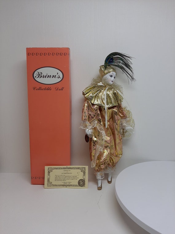 1992 Vintage Collectible Brinn s Harlequin Porcelain Doll 17t Gold D38 Etsy