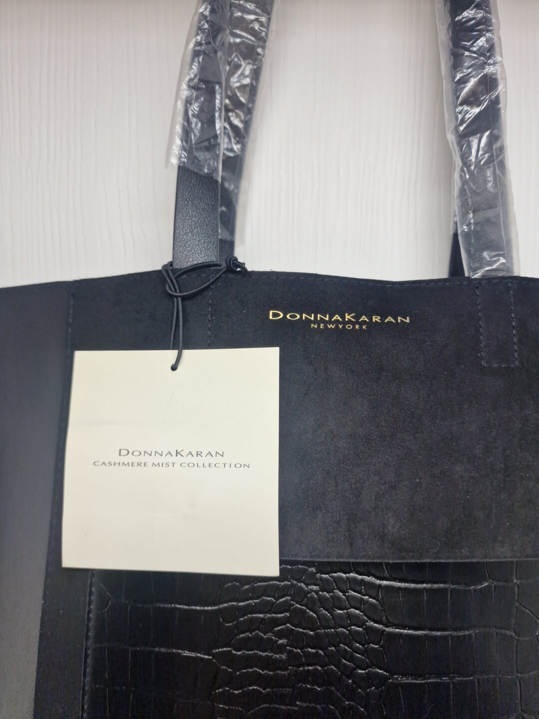 DONNA KARAN New York Large Tote Bag Cashmere Mist Black Designer 